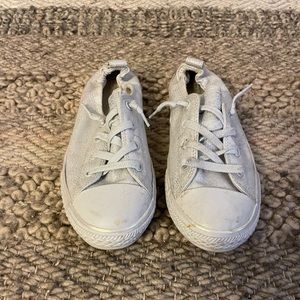 Converse Silver Slip ons| Womens 8/Kids 6